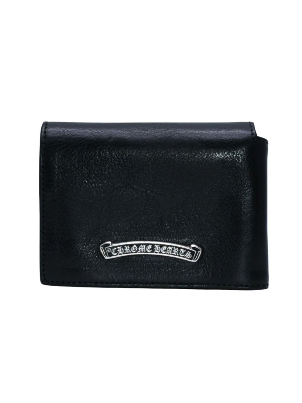 Chrome Hearts Leather Card Case Trifold Scroll Label Logo 925 Sterling Silver